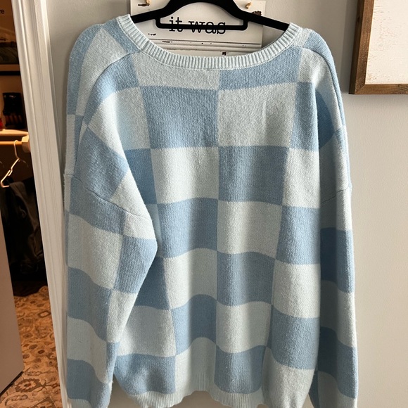 Chic Soul Sweaters - Chic Soul Blue Checkered Knit Sweater